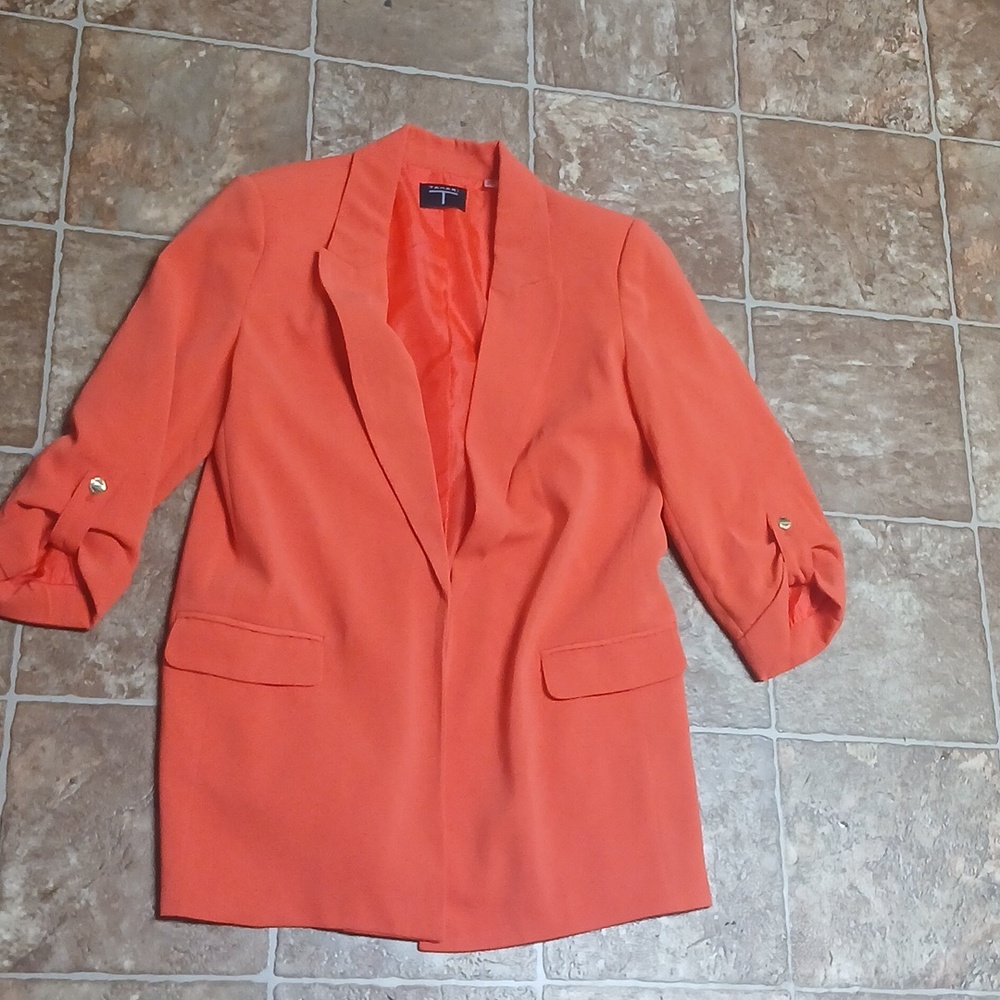 Tahari Coral-Orange Open-Front Blazer